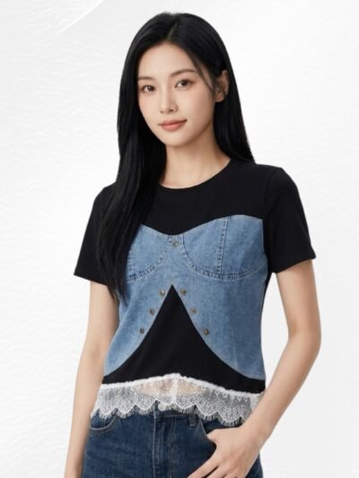 Lace Denim Top Ophelia