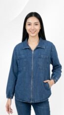Odelia Denim Zip Jacket Lengan Kerut