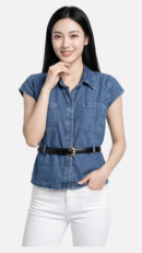 Kemeja Zella Short Sleeve Denim